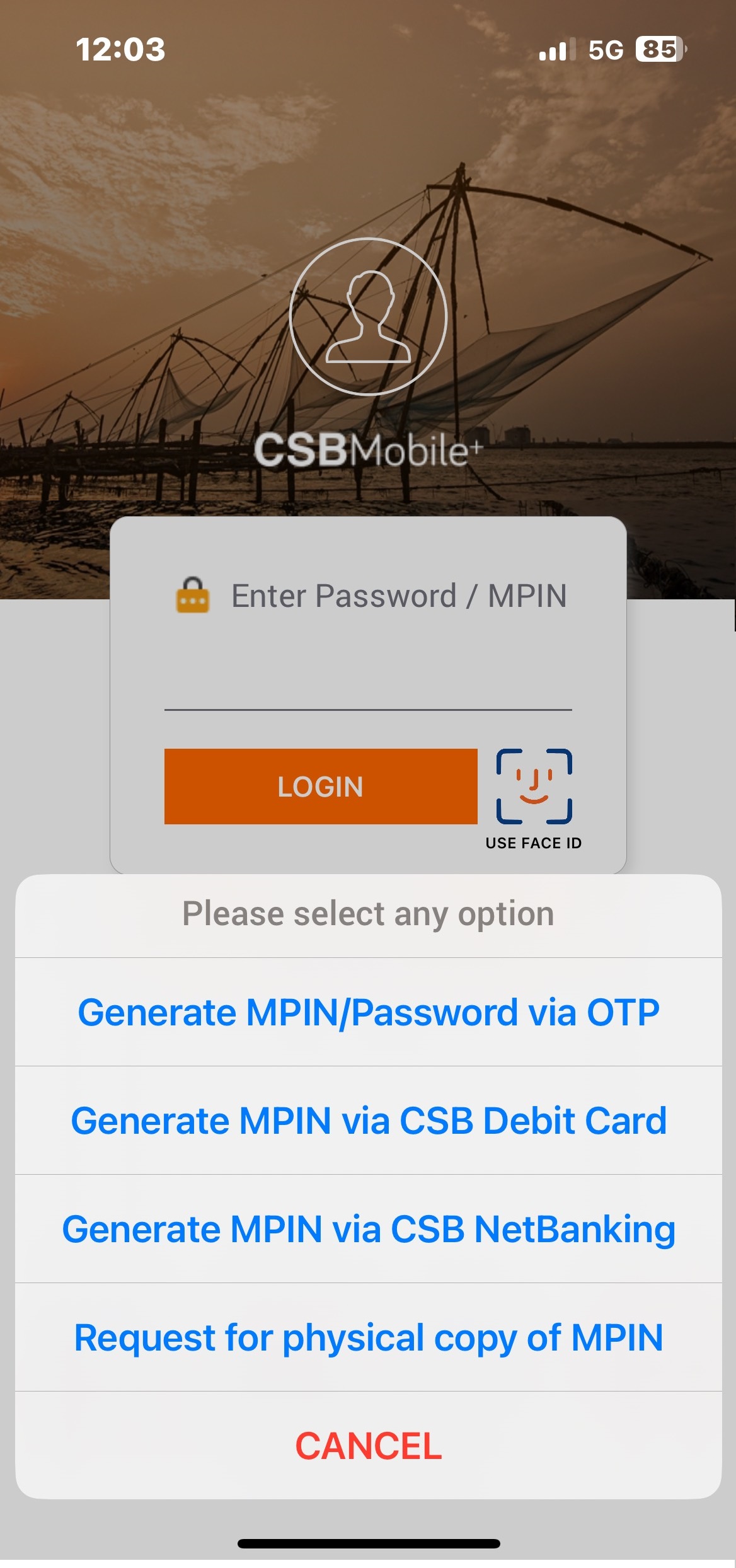 Login screen and follow on screen instructions